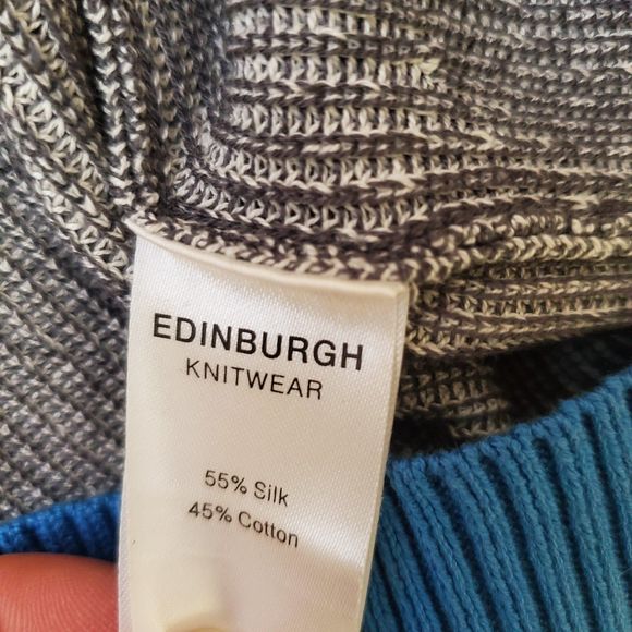 Edinburgh Black Silk Pima Cotton Sweater Mock Neck Colorblock sz XS $228 - Picture 6 of 7